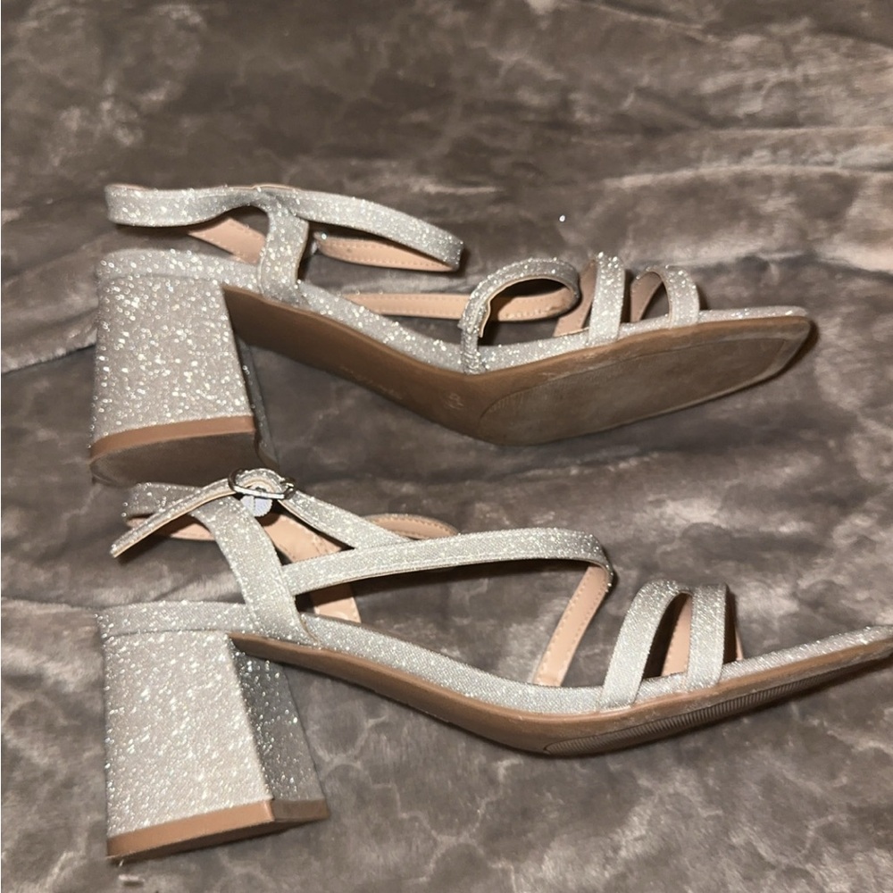 Elegant Silver Strappy Block Heel Sandals